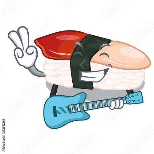 With guitar hokkigai sushi in the mascot shape