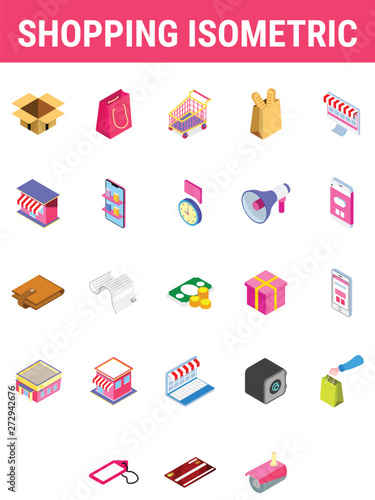Set of Shopping isometric icon.