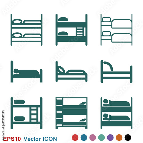 Bed icon vector, flat symbol on background.