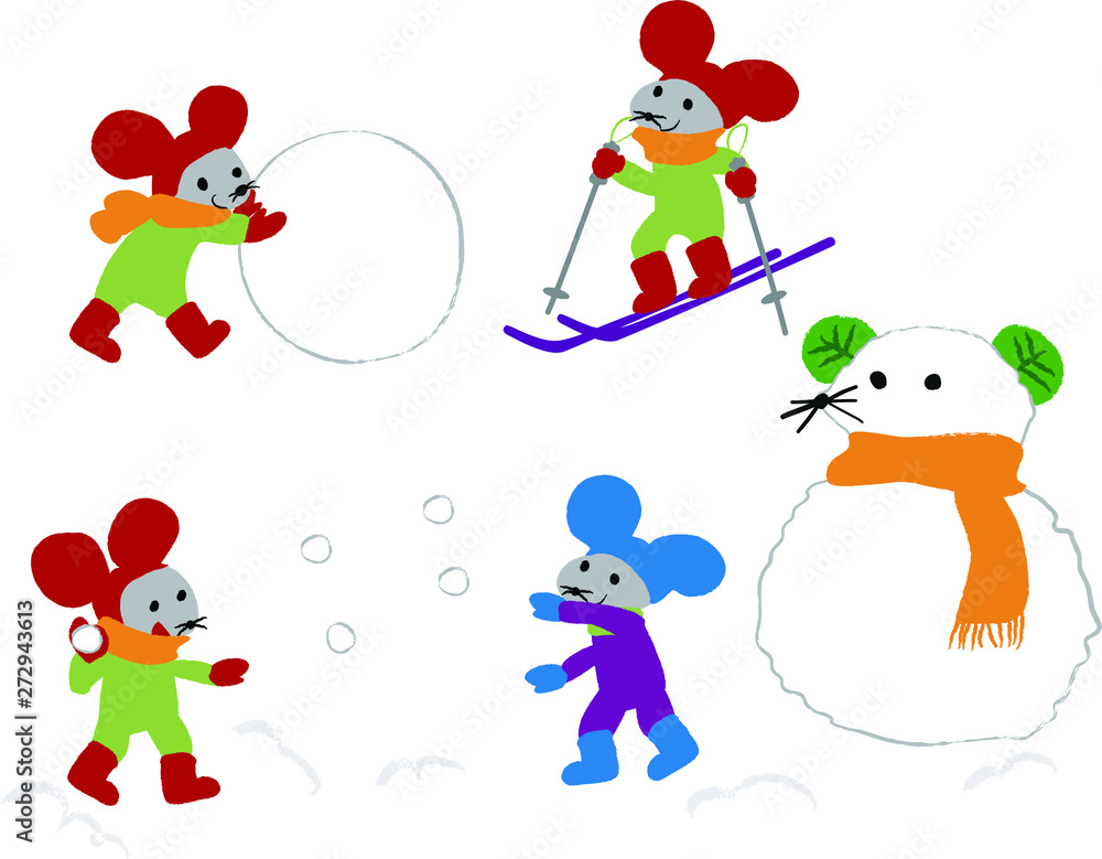 年賀素材 ネズミ 雪だるま 雪合戦 スキー イラスト Stock Vector Adobe Stock 年賀素材 ネズミ 雪だるま 雪合戦 スキー イラスト Stock Vector Adobe Stock