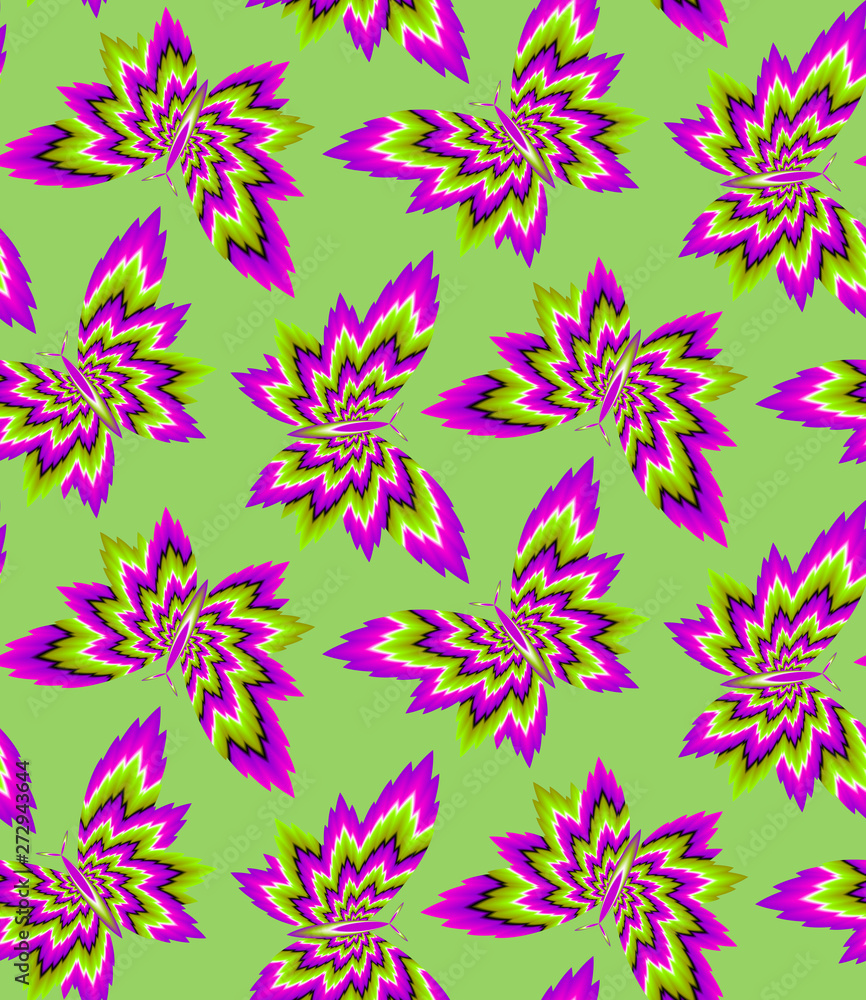 Fototapeta premium Dance of butterflies. Optical illusion of movement. Seamless pattern. 