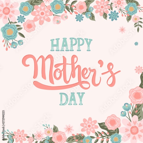Happy Mother s Day With Hand Drawn Flower Border Wreath Vector Illustration - Hand drawn Calligraphy Lettering