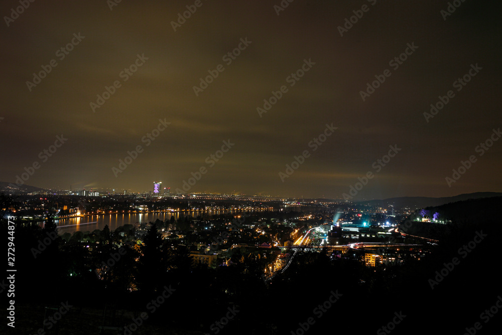 Skyline of a town At night
