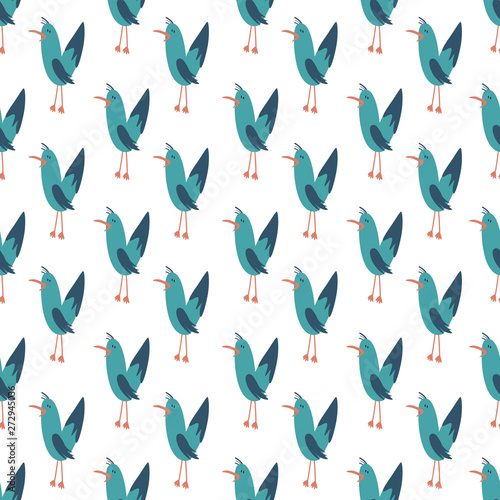 Seamless pattern, birds, hand drawn overlapping backdrop. Colorful background vector. Cute illustration, seagulls. Decorative wallpaper, good for printing