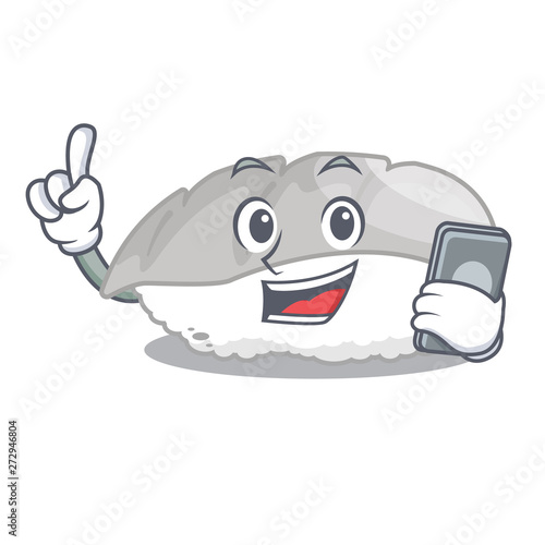 With phone ika sushi isolated with the cartoon
