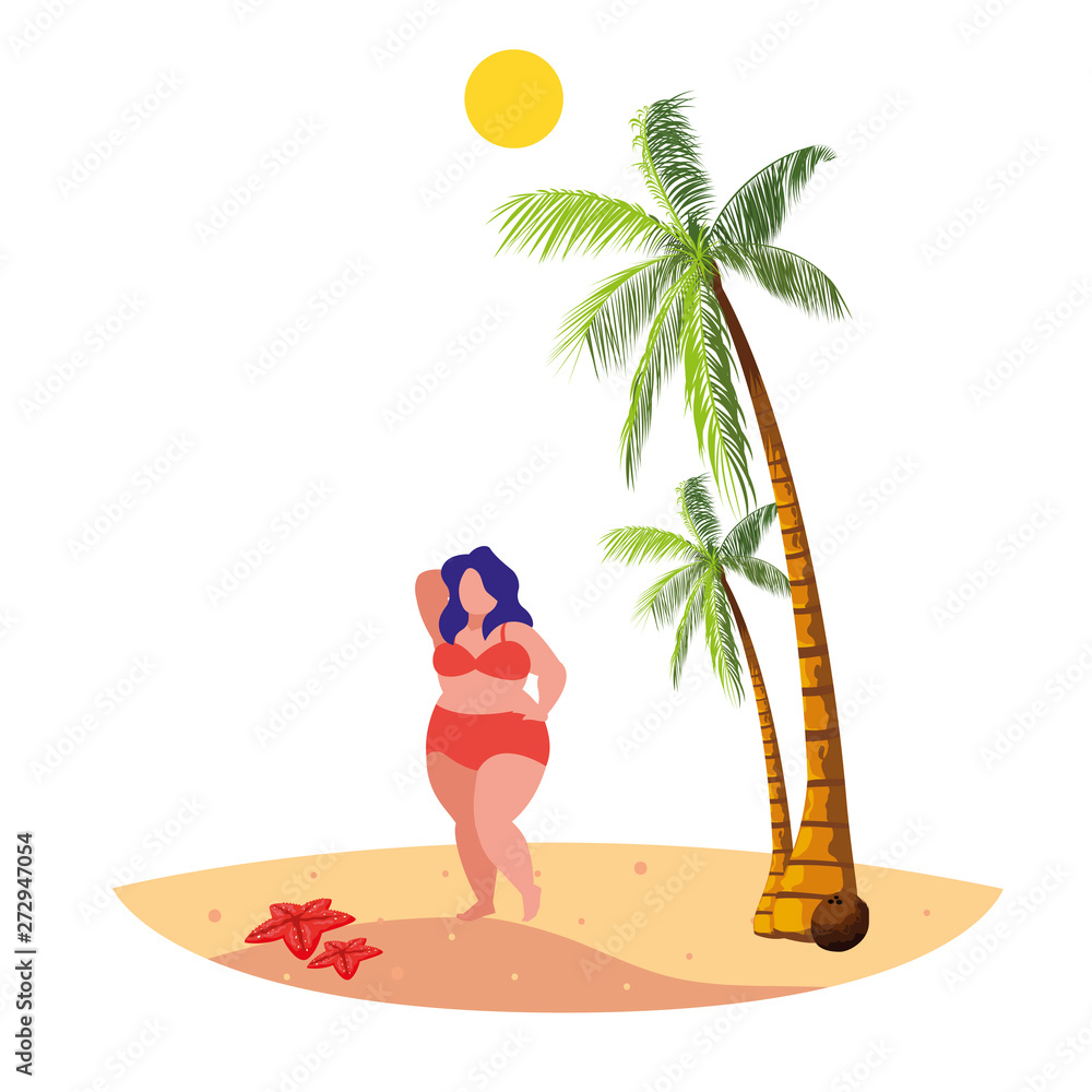 young big woman on the beach summer scene