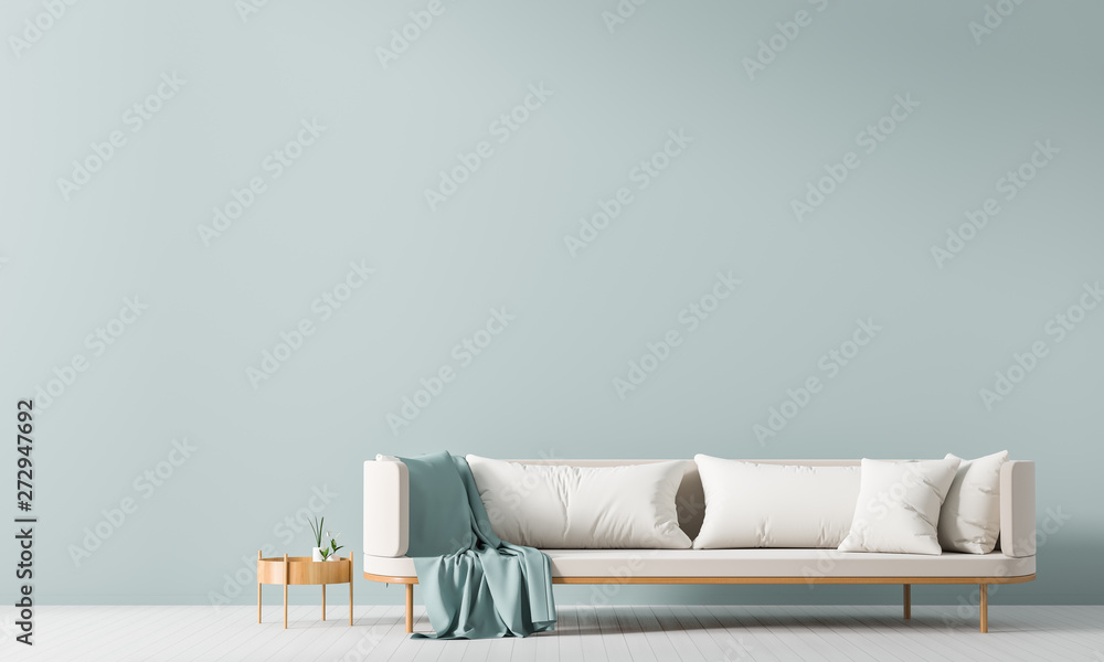 Empty wall mock up in Scandinavian style interior with sofa. Minimalist ...