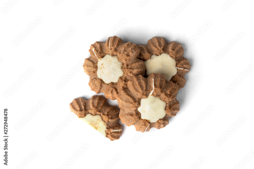 Chocolate shortbread cookies isolated on white background. Chocolate shortbread cookies isolated on white background.