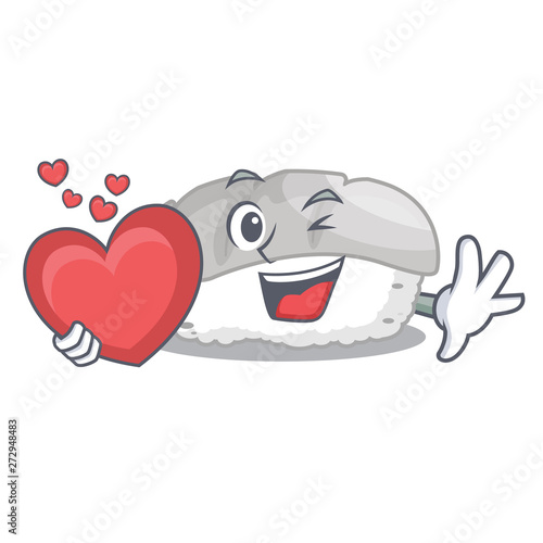 With heart ika sushi in the cartoon shape