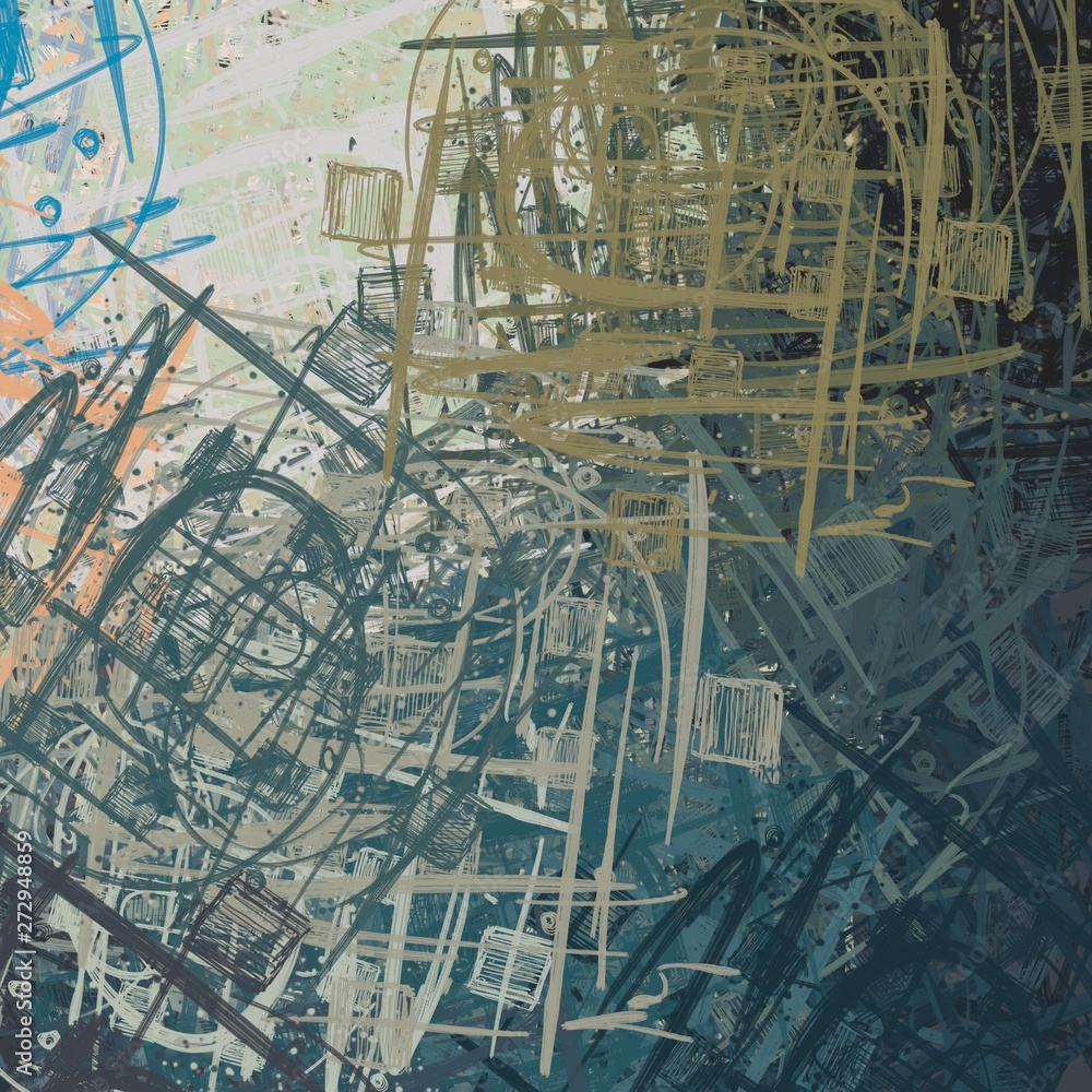Obraz premium Artistic sketch backdrop material. Abstract geometric pattern. Chaos and random. Modern art drawing painting. 2d illustration. Digital texture wallpaper. 