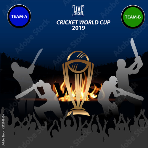 ICC world cup - Cricket stadium background with flag and trophy. Vector wallpaper design. - Vector