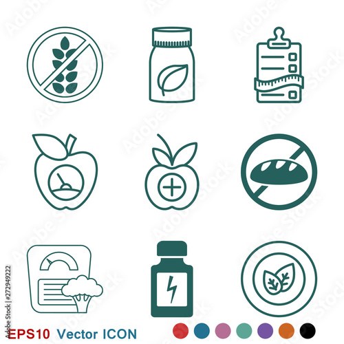 Dietary vector icon, food dietary labels isolated on background