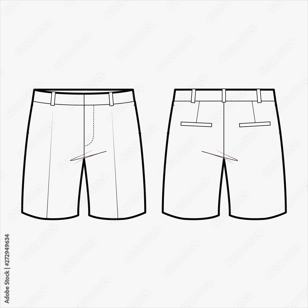 SHORT PANTS fashion flat sketch template Stock Vector | Adobe Stock