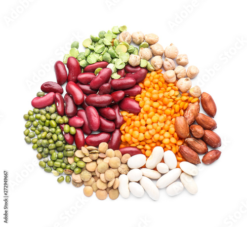 Different legumes on white background photo