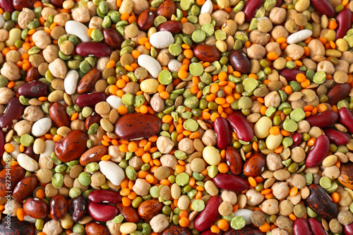Assortment of raw legumes, closeup