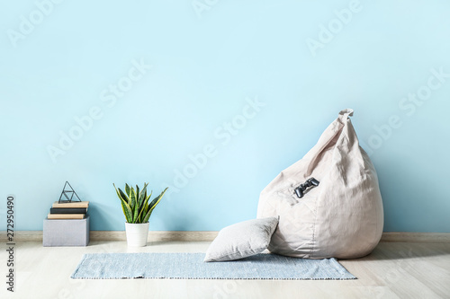 Interior of light modern room with beanbag