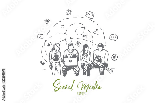 Teenagers sharing comments and messages online, men and women communicating through portable devices