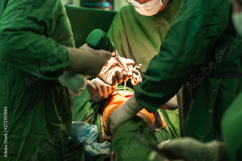 Εκτύπωση καμβά Orthopedic surgeons in teamwork in the operating room with modern arthroscopic tools