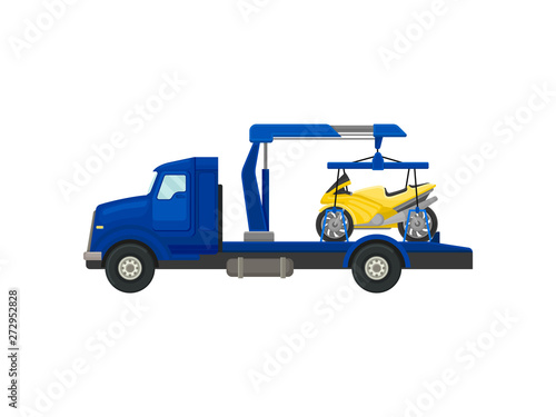 Tow truck with a load on the platform. Vector illustration on white background.