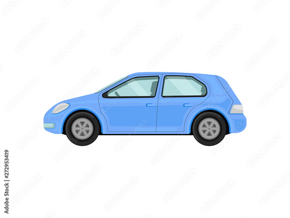 Blue car. Vector illustration on white background.