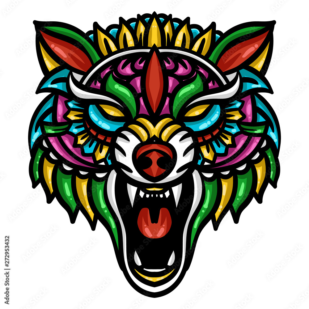 colorful wolf head illustration - Vector