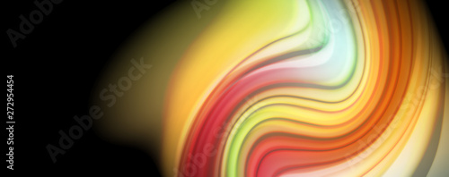 Modern rainbow liquid color flow colorful poster. Wave Liquid shape in black color background. Abstract composition