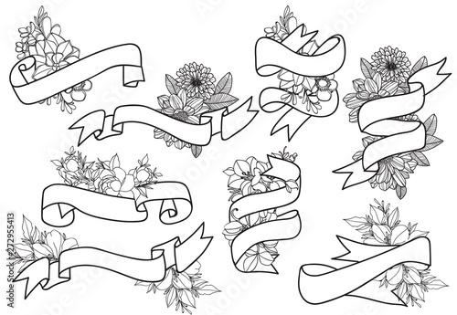 Hand Drawn vintage floral elements. Set of flowers, icons and decorative elements.