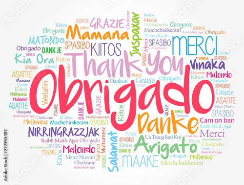 Obrigado (Thank You in Portuguese) Word Cloud in different languages photo