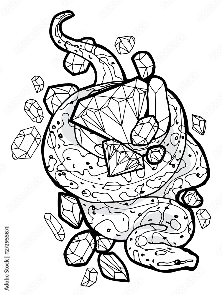 Fototapeta premium Tattoo art Snake hand drawing and sketch black and white with line art illustration isolated on white background.
