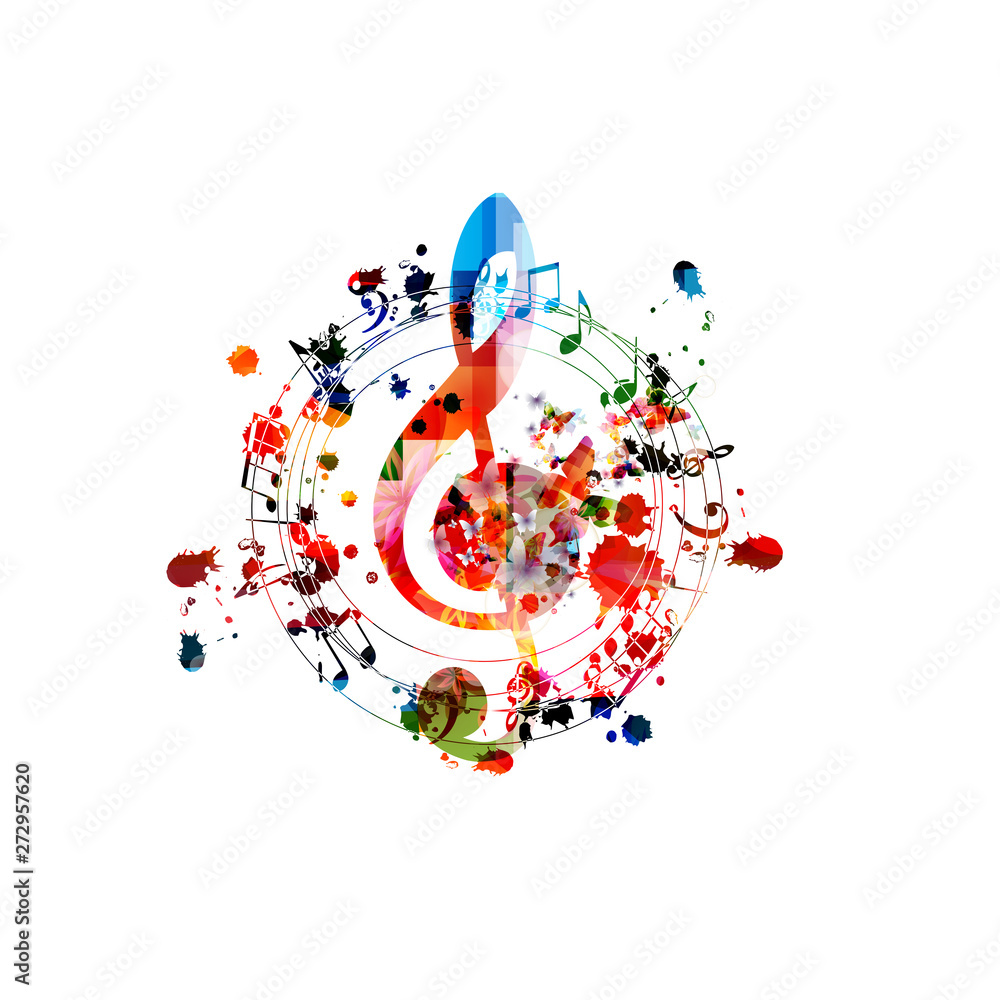 Music background with colorful Gclef and music notes vector