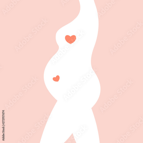 A pregnant woamn silhouette. Two heart in one body. Pregnancy  gynecology  and woman health illustration. Vector illustration