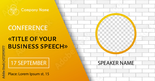 Business conference vector banner template with brick wall background