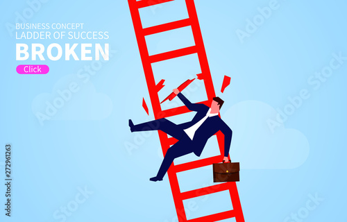 Accident and disaster, businessman accidentally fell from the broken ladder