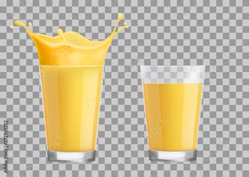 Orange juice splash in a glass. Isolated vector illustration.