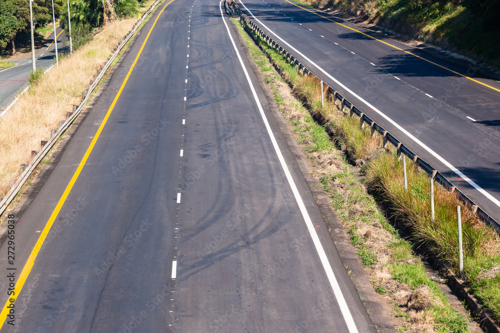 Road New Asphalt Tarmac White Paint Markings Overhead Section Road New Asphalt Tarmac White Paint Markings Overhead Section