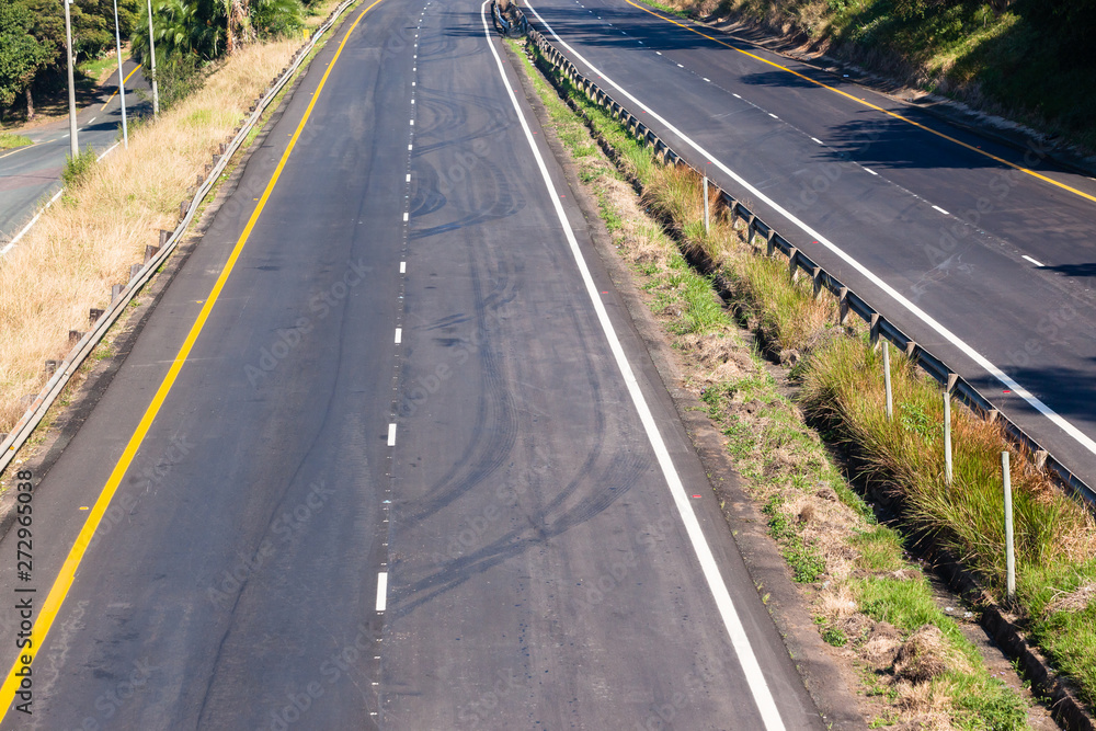 Road New Asphalt Tarmac White Paint Markings Overhead Section