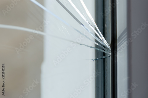 Cracked glass on window.