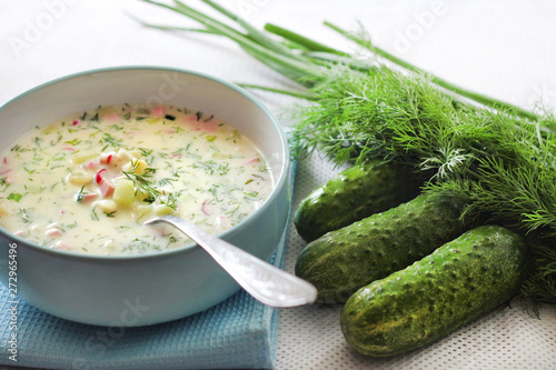 Okroshka - traditional Russian cold soup photo