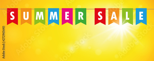summer sale flags banner on yellow sunny background vector illustration EPS10