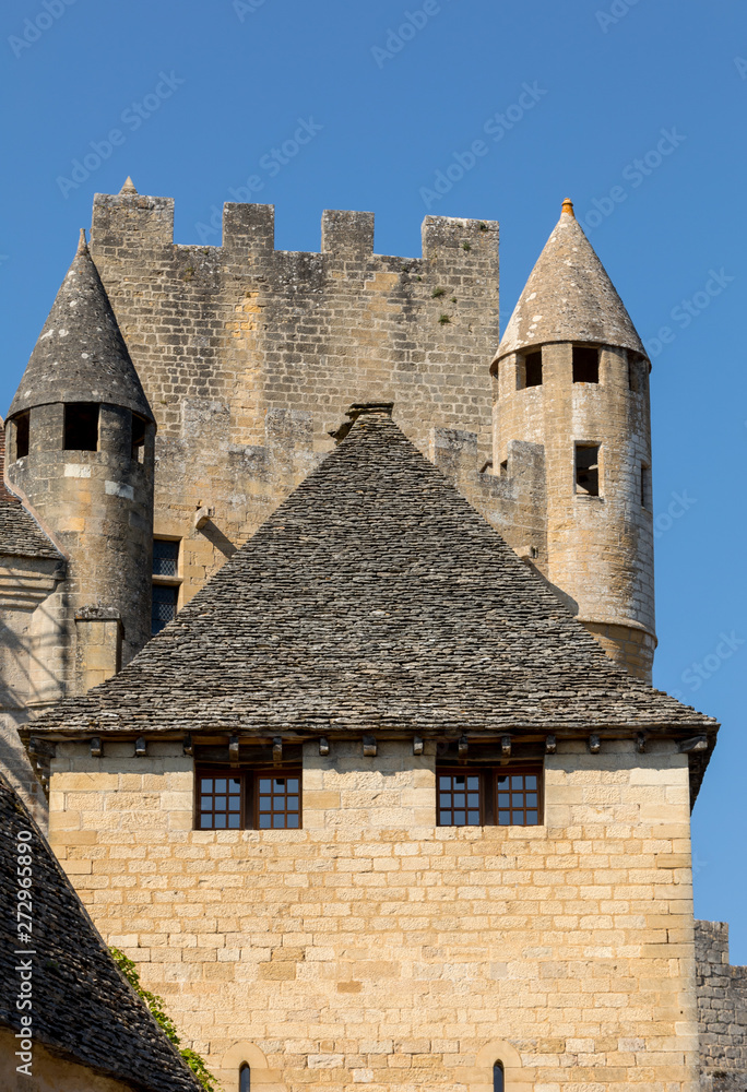 The medieval Chateau de Beynac rising on a limestone cliff above the Dordogne River. France, Dordogne department, Beynac-et-Cazenac The medieval Chateau de Beynac rising on a limestone cliff above the Dordogne River. France, Dordogne department, Beynac-et-Cazenac