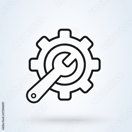 Service tool, line art gear symbol Simple vector modern icon design illustration
