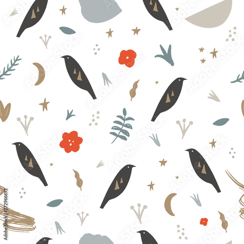 Modern seamless pattern with animals. Scandinavian style nursery print. Nordic design for interior and other. Vector EPS