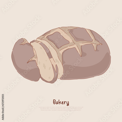 Natural rye bread, fresh sliced sweet bun, tasty homemade food with crust, bakehouse, baking store banner