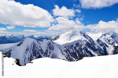 Top view on the snowy mountains.