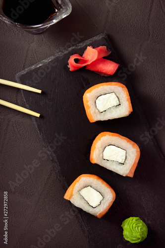 Philadelphia sushi on a stone plate