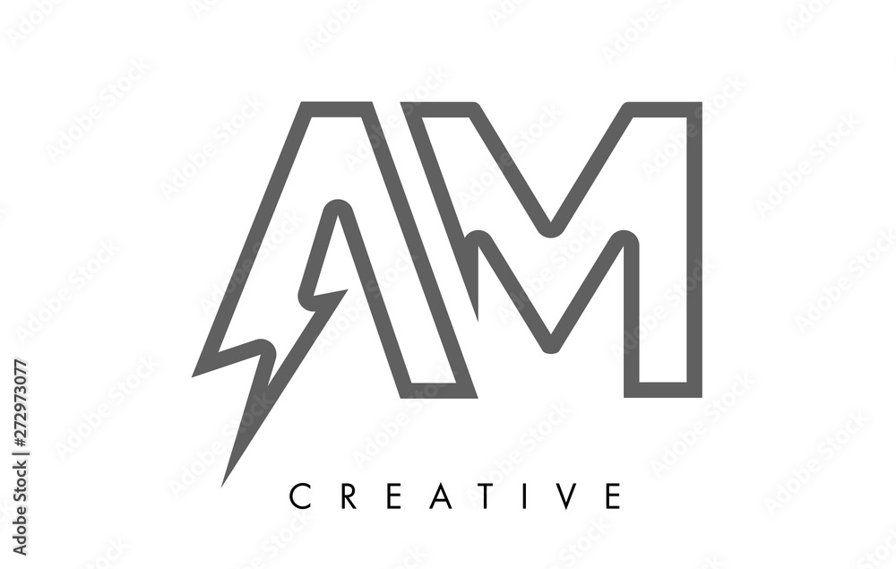 AM Letter Logo Design With Lighting Thunder Bolt. Electric Bolt Letter Logo AM Letter Logo Design With Lighting Thunder Bolt. Electric Bolt Letter Logo