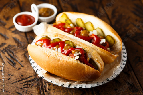 Homemade hot dogs with pickles