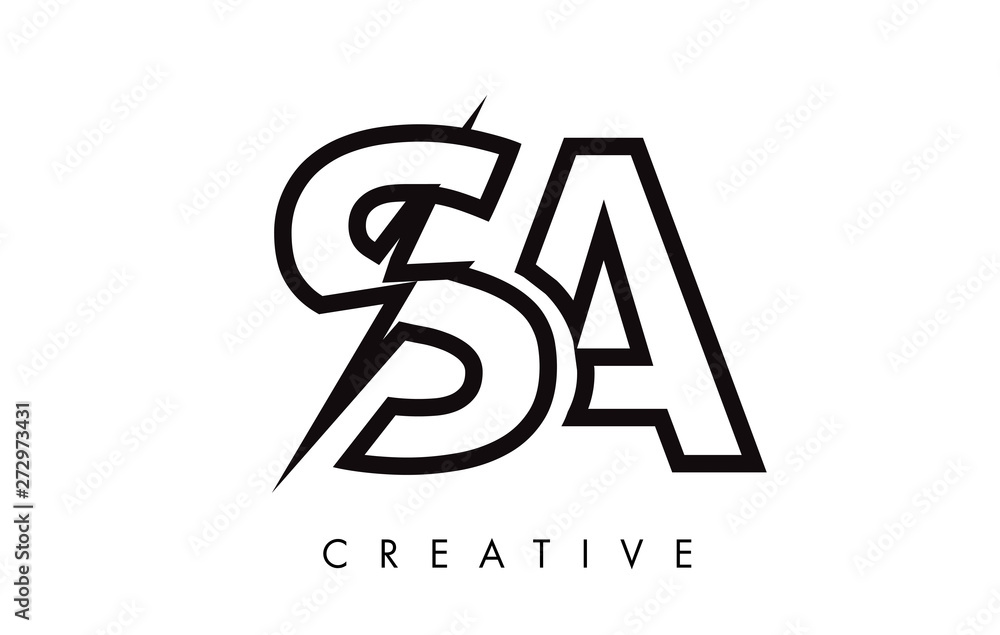 SA Letter Logo Design With Lighting Thunder Bolt. Electric Bolt Letter Logo SA Letter Logo Design With Lighting Thunder Bolt. Electric Bolt Letter Logo