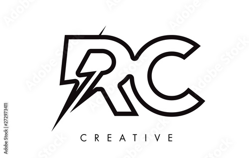 RC Letter Logo Design With Lighting Thunder Bolt. Electric Bolt Letter Logo
