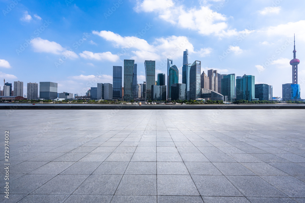empty square with city skyline empty square with city skyline